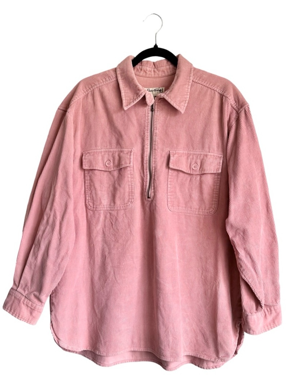 Vintage Eddie Bauer Pink Corduroy Oversized Pullover Shirt Jacket Women’s Large